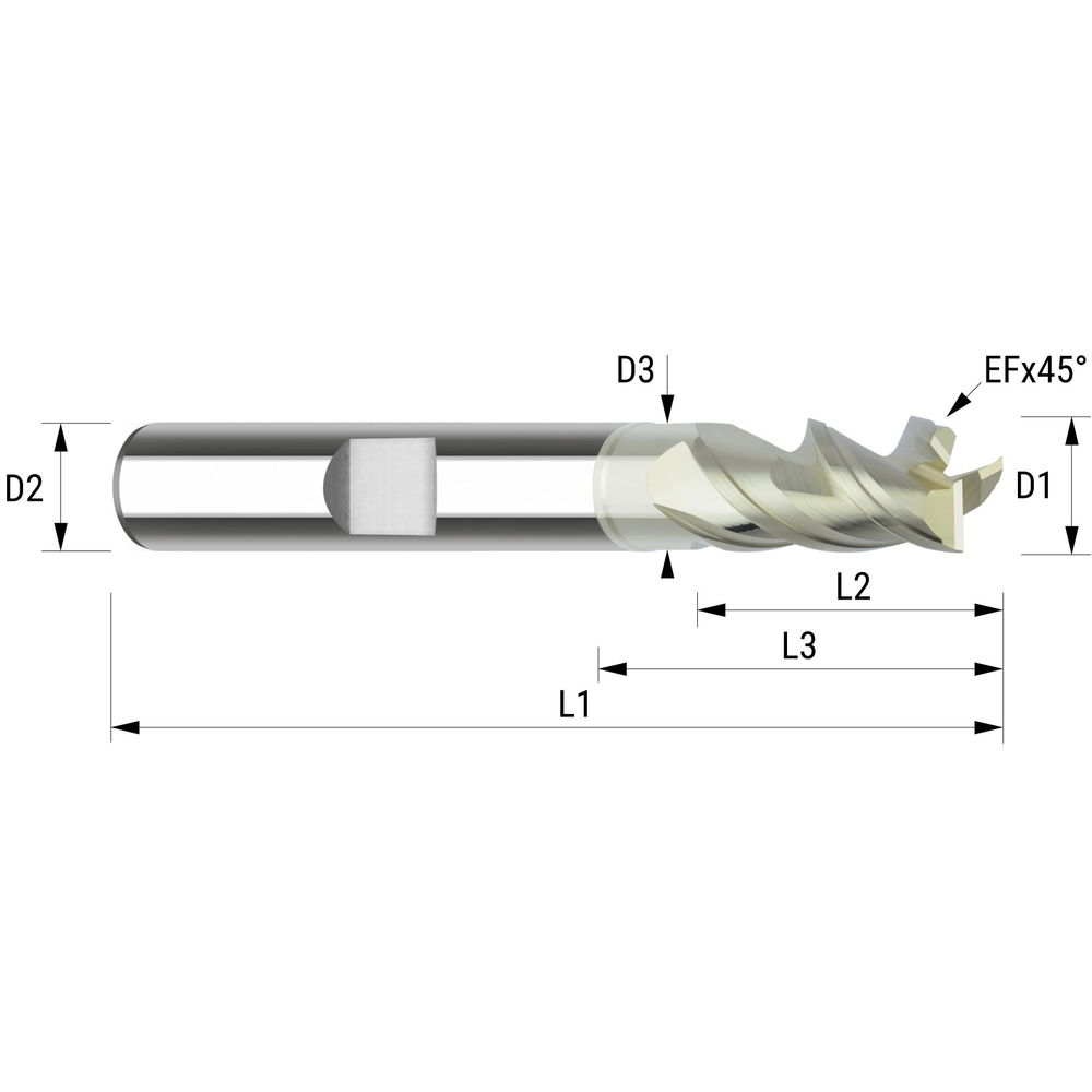 VHM-HPC-Fräser ø 3,0 mmEF=0,1 mm, HA-Schaft ZrN-Beschichtet