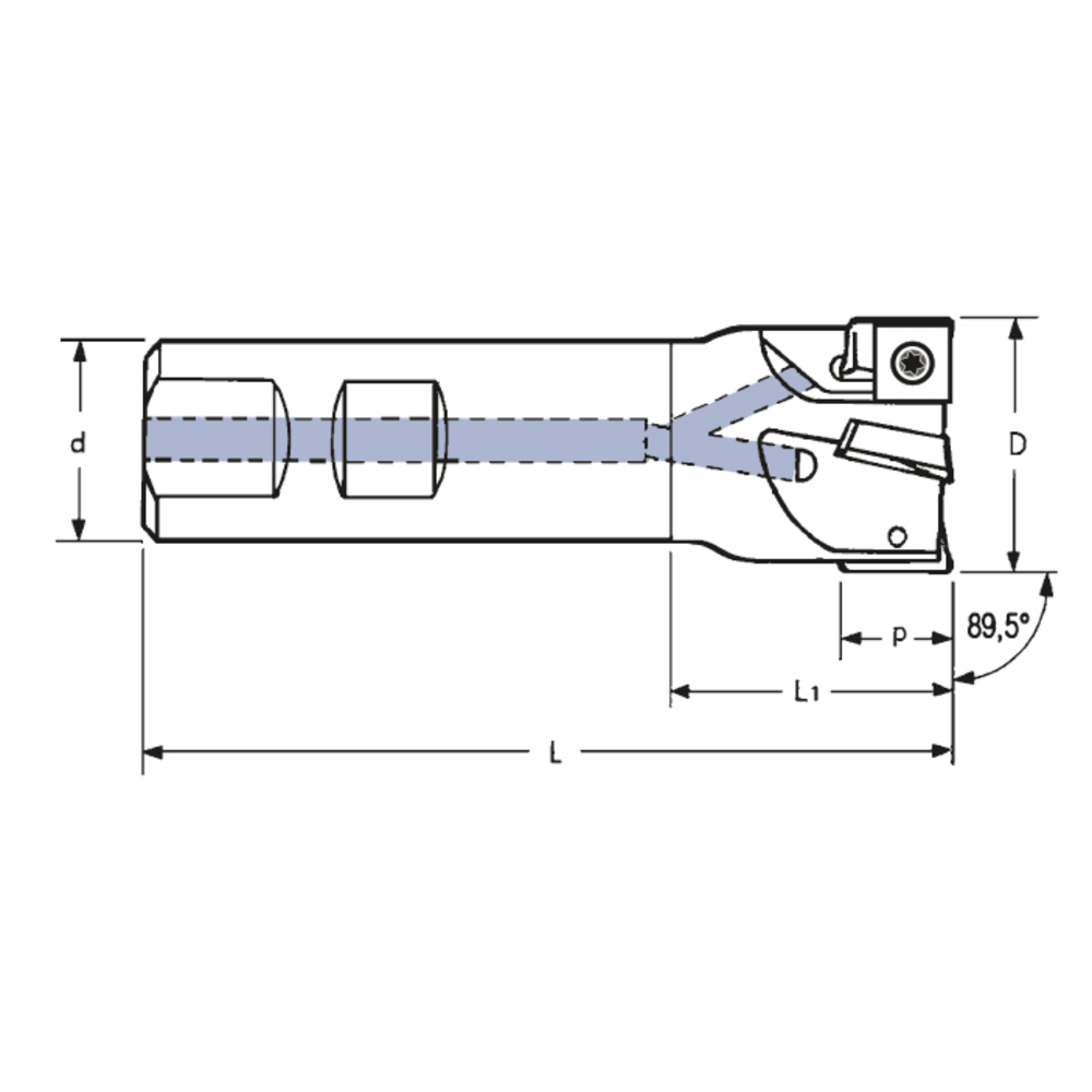 Schaftfräser 89,5° 25x100mm, Schaft-25mm, für 2 x SPMT 09T3
