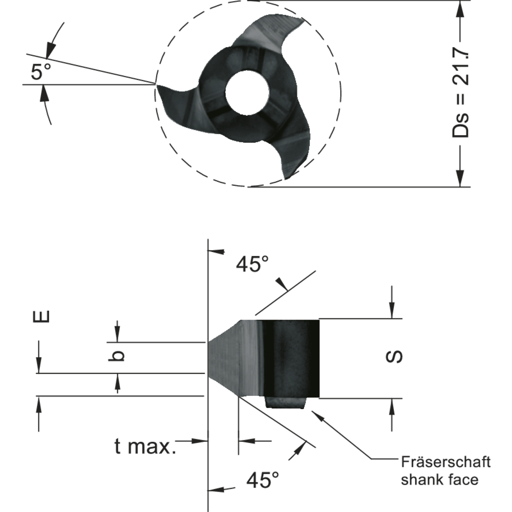 Schneideinsatz Z22.4545.94 Vor- und Rückwärtsfasen b=3 /tmax=3mm HC8620