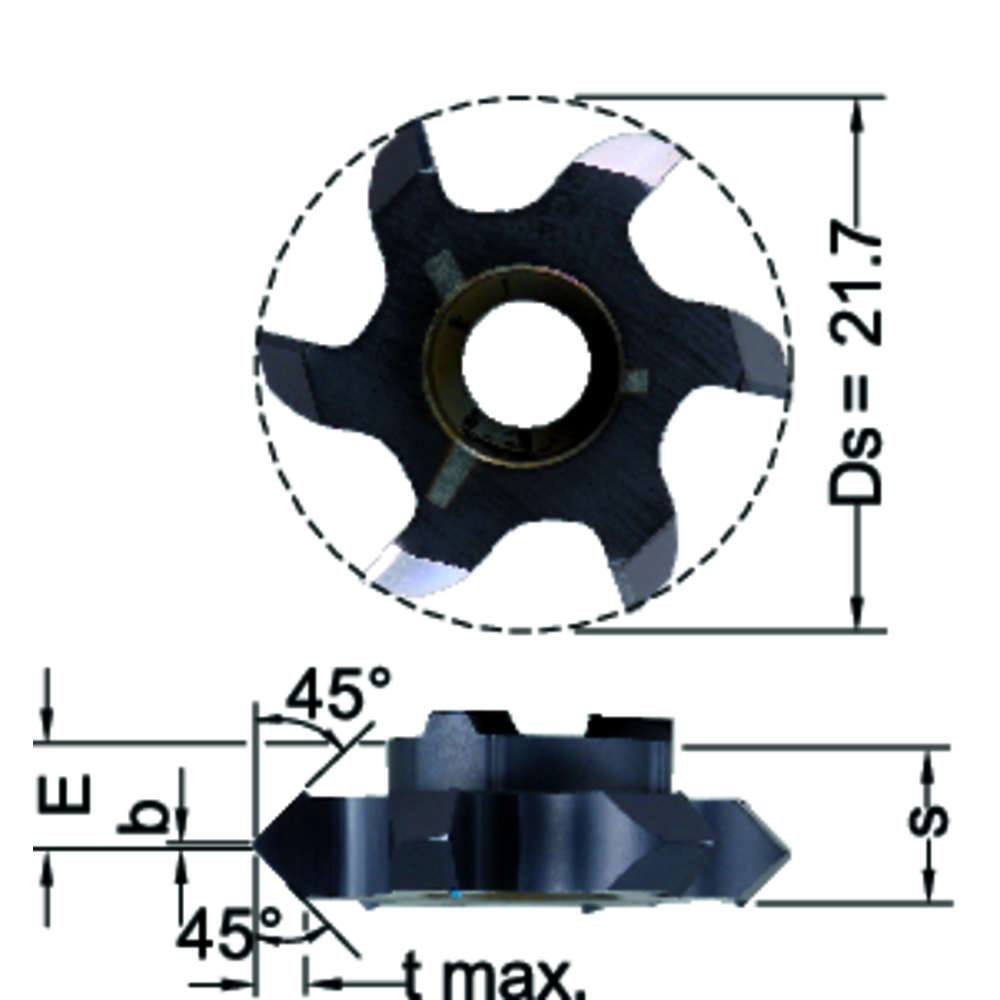 Schneideinsatz Z622.454.63 Vor- und Rückwärtsfasen b=0,2/tmax=1,9mm Z=6 HC8620