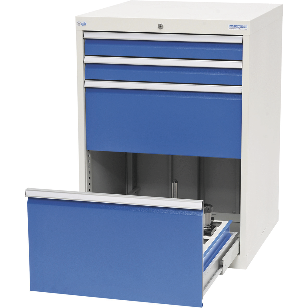 CNC-Schubladenschrank BxTxH 705x736x1019mm RAL7035/5012 mit 4 Schubladen