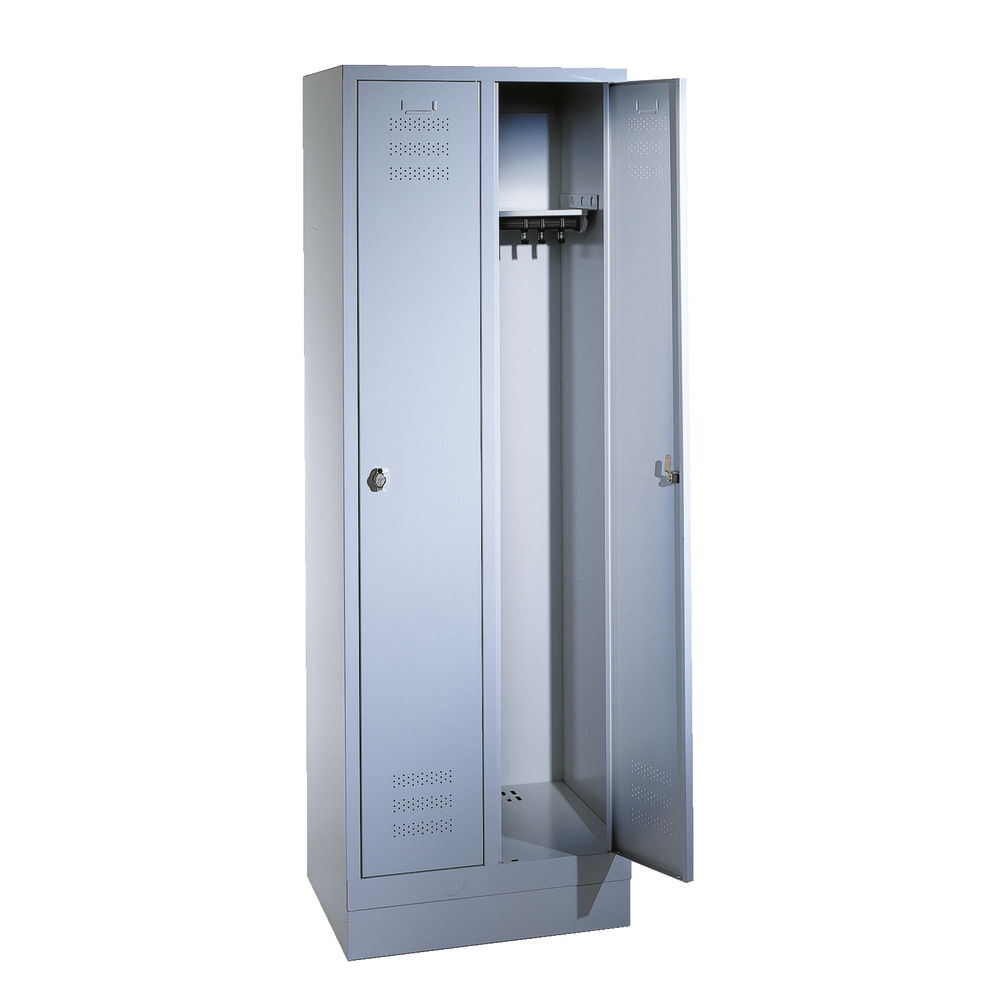 Basisgarderobenschrank BxTxH: 610x500x1800mm 2 Abteile, mit Sockel RAL7035