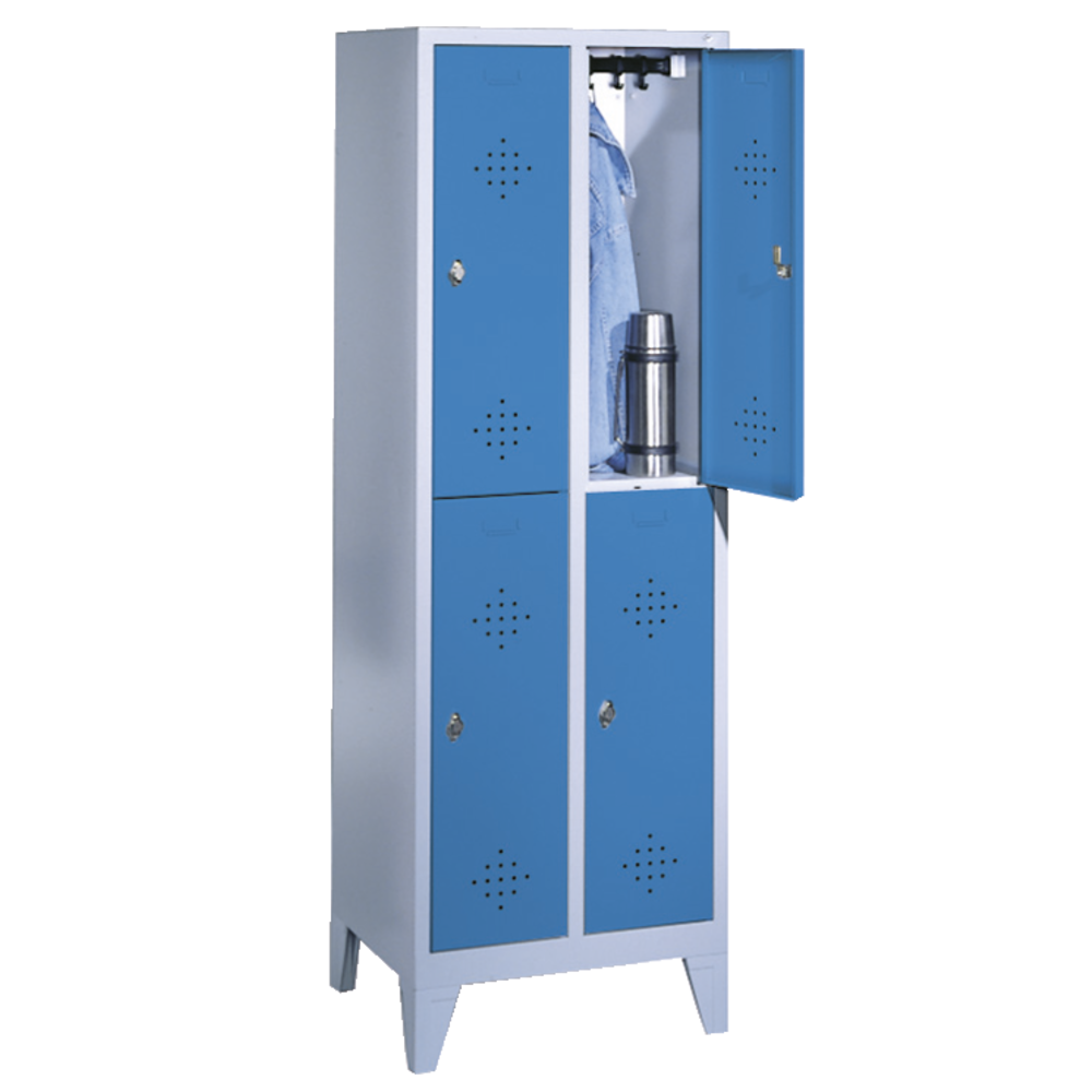 Garderobenschrank BxTxH: 610x500x1850mm 4 Fächer, mit Füßen RAL7035