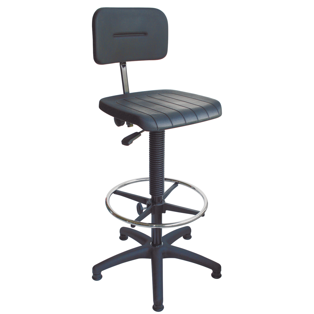 Arbeitsstuhl, Sitzhöhe 520-720mm, mit pendelnder Rückenstütze, PU schwarz