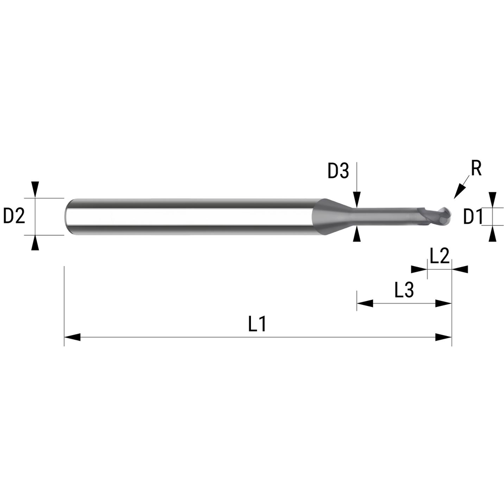 Mini-Radiusfräser VHM 30° 0,7x4mm L2=14,0mm, R=0,35, Z=2 DIA+