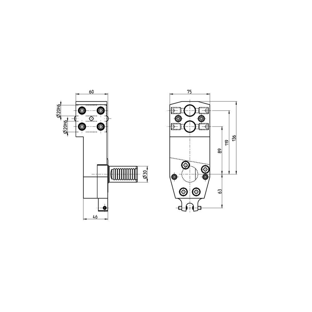 Bohrstangenhalter, gerade, mehrfach Zylinderaufnahme ø20