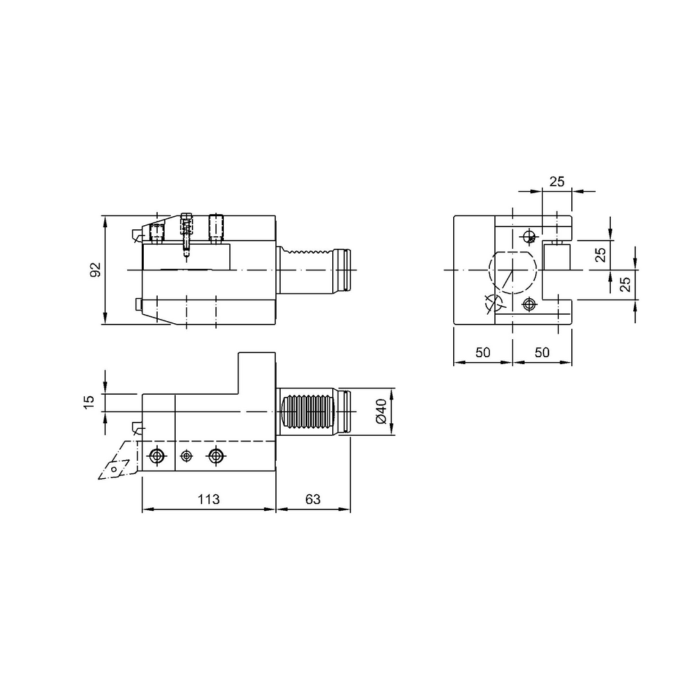 Werkzeughalter, gerade, rechts versetzt Vierkantaufnahme, Kühlmittel extern