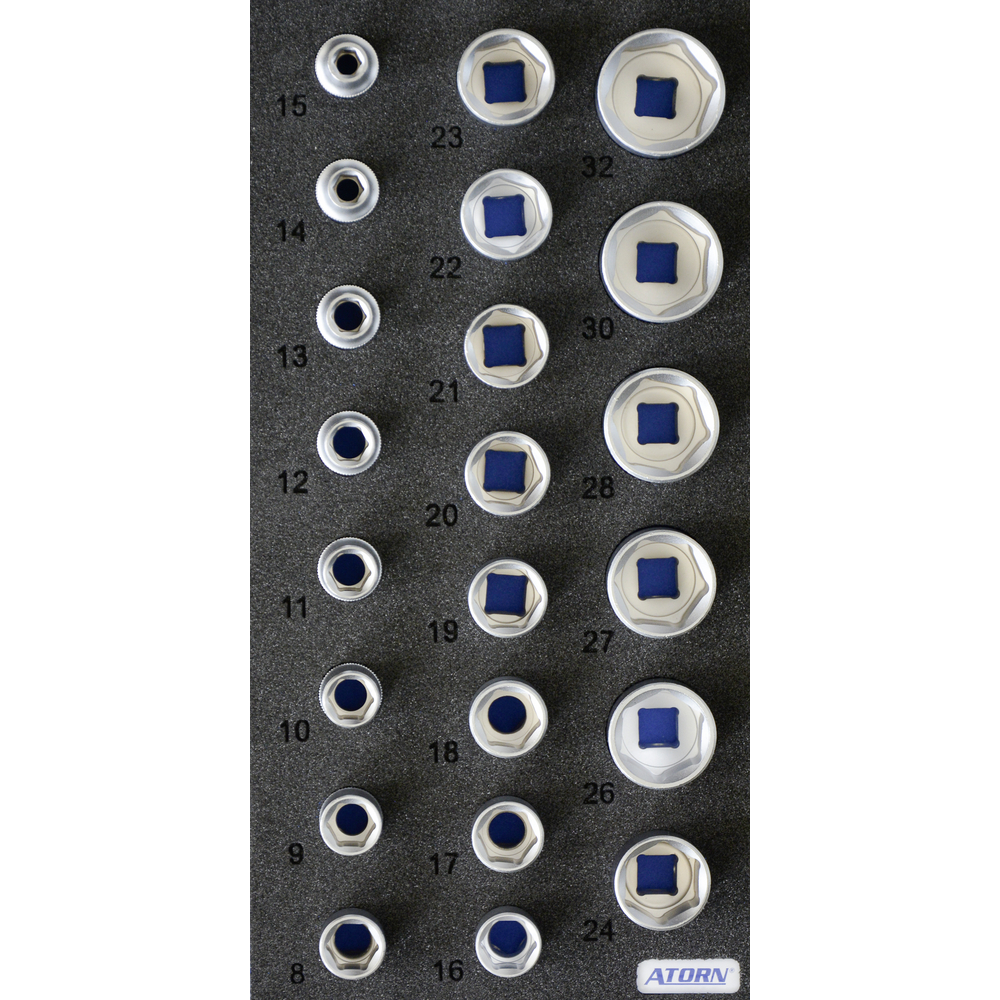 Hartschaumeinlage 172x345 mm bestückt mit 22 Werkzeugen 1/2 Zoll