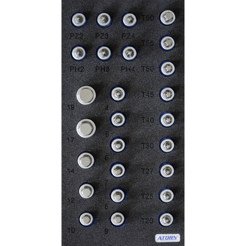Hartschaumeinlage 172x345 mm bestückt mit 26 Werkzeugen 1/2 Zoll