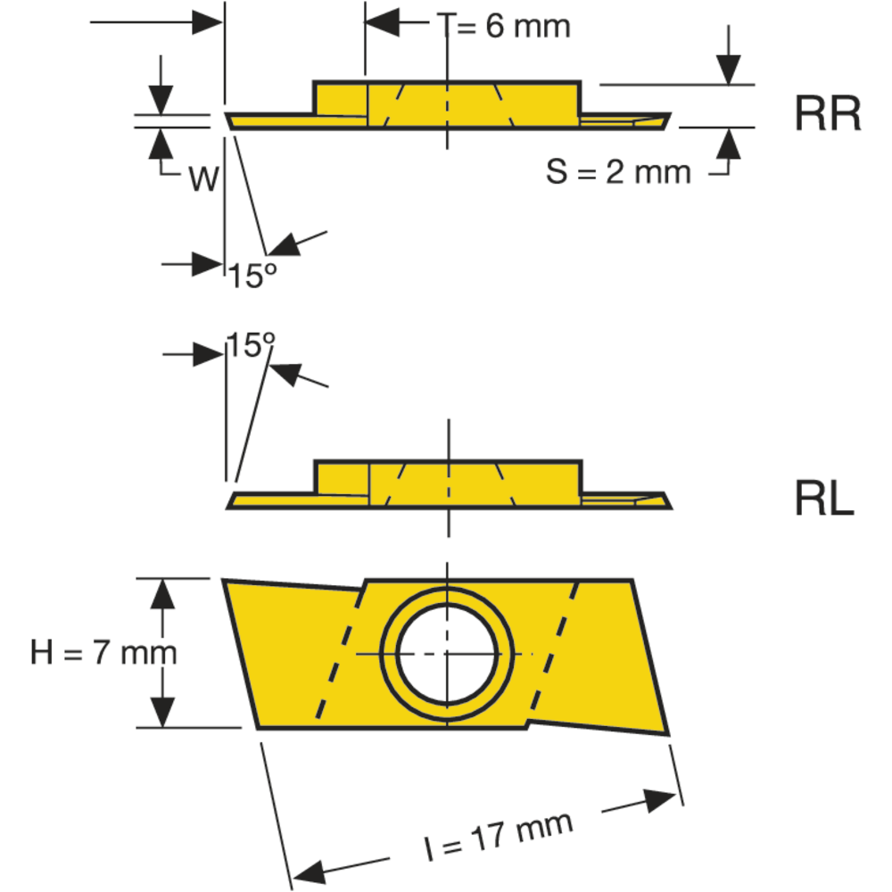 Ein- und Abstechplatte SARA-MINI GIE-7-GP-1,0 LL 15° P25 PVD