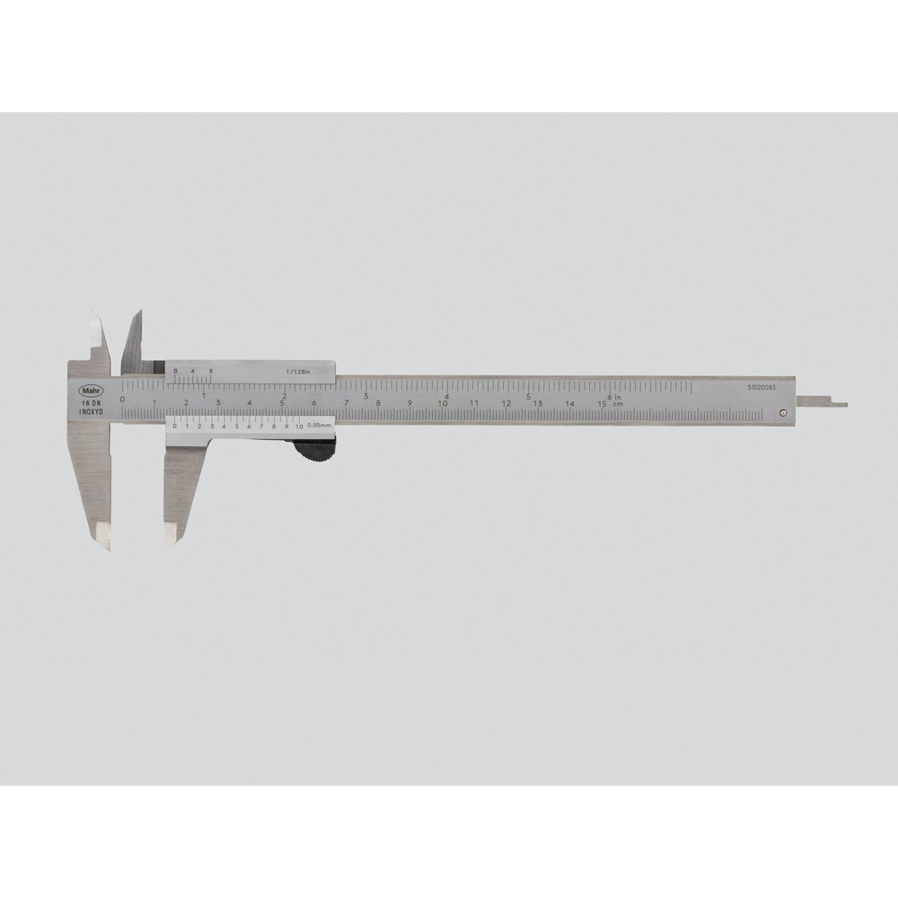 16 DN Messschieber 150 mm m.Momentkl., Nonius 0,05mm 1/128', eckiges Tiefenmaß