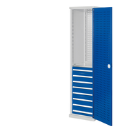RasterP Schubladenschrank schmal Mod 6 1950 x600 x600mm 7035/5010 Lochplattentür