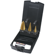 Blechschälbohrer HSS Nr. 0,1,2 ø3-30,5mm, 3-tlg + Schneidpaste TiN