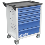 Werkzeugwagen 6 Schubladen RAL7035/5010 inkl. 8 Werkzeug-Einlagen