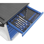 Werkzeugwagen 6 Schubladen RAL7035/5010 inkl. 8 Werkzeug-Einlagen