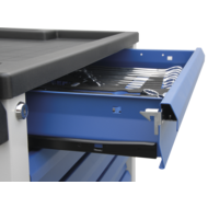 Werkzeugwagen 6 Schubladen RAL7035/5010 inkl. 8 Werkzeug-Einlagen