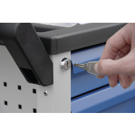 Werkzeugwagen 6 Schubladen RAL7035/5010 inkl. 8 Werkzeug-Einlagen