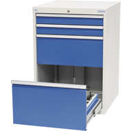CNC-Schubladenschrank BxTxH 705x736x1019mm RAL7035/5012 mit 4 Schubladen