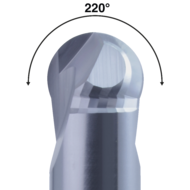 Radiusfräser VHM 15° 1mm, Z=2, XL, Umschließungswinkel 220°, HA, AlTiN