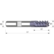 VHM-Schaftfräser extra lang DIN6527- D1h10=16,0 Rechtsdrall ca. 45°, TIALN, HB