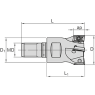 Hochleistungs-Aufschraubfräser 90° 20mm/M10 für 3 Fräsplatten AD.X 09..