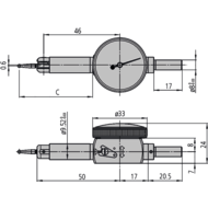 Fühlhebelmessgerät 0,14mm (0,001mm) Skala 0-70-0, Außenring-ø 33mm