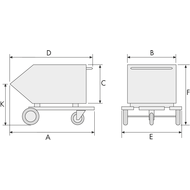 Spänekipper 250 Liter, RAL5012, inkl. Ablasshahn und Trennsieb