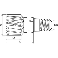 Wechselkopfreibahle VHM Gr. 8 ø12mm H7 mit IK radial, TiAlN (VA), SW8