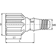 Wechselkopfreibahle VHM Gr. 6 ø12mm H7 mit IK axial, TiAlN (VA), SW6