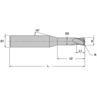 Hochvorschubfräser VHM 0° 1,5mm, L2=10mm, Z=4 R=0,2mm RockTec-52