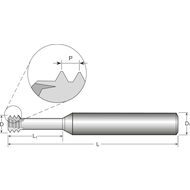 Gewindefräser VHM ISO M1,6x0,35 , L2=8mm , Z3 TiAlN