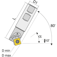 Wendeplatten-Frässenker 10-80° Schaft-25mm für 1 TC.. 16T3 / SC.. 1204