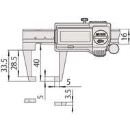 Sondermessschieber dig. 150mm (0,01mm) IP67, innen gewinkelte Schnäbel, Rolle