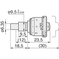 Einbaumessschraube 0-6,5mm (0,01mm) ohne Spannmutter, Trommel-ø 20mm