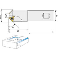 Fasenfräser 30° 6-32mm, L=100mm, für 2 TCMT 16T3.. D1=25mm