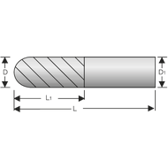Radiusfräser VHM 30° 3mm (Stahl/INOX/Guss/NE) 2 S., kurz, HB, AlTiN+